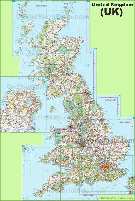 map of uk cities and towns|Large detailed map of UK with cities and towns.